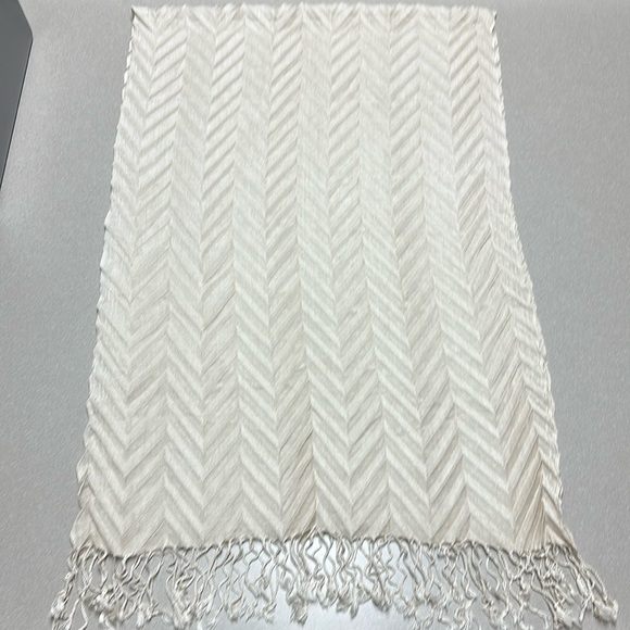 Embossed fringed scarf use as a scarf or put on the back of a chair or couch. - Picture 1 of 5